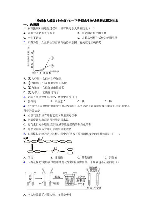 沧州市人教版(七年级)初一下册期末生物试卷测试题及答案