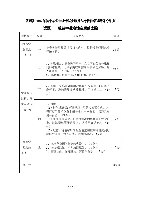 2015中考化学实验评分细则