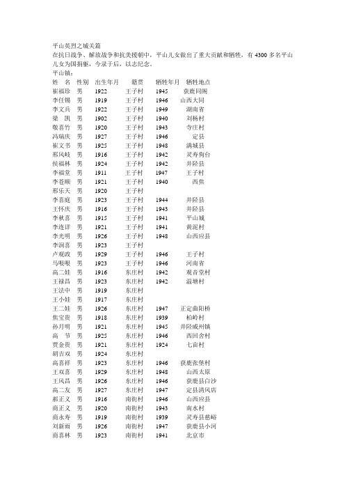 平山英烈之城关篇