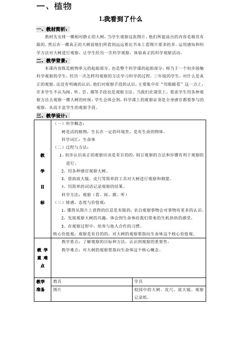 三年级上册科学全册导学案