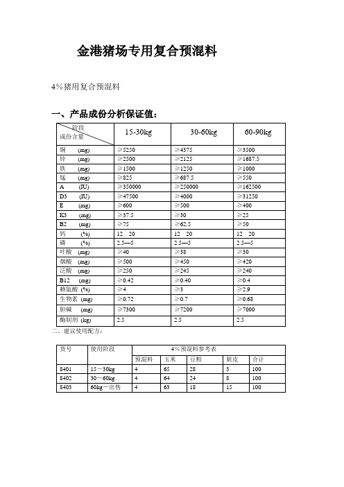 预混料成份表