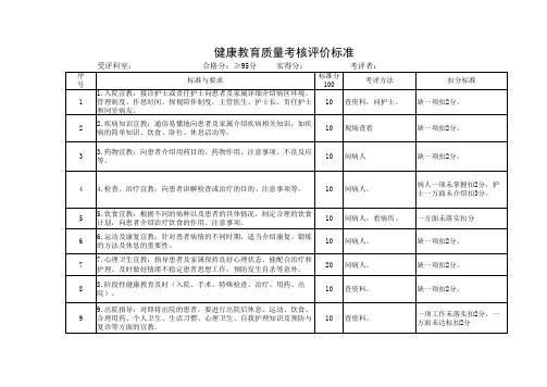 健康教育质量考核评价标准