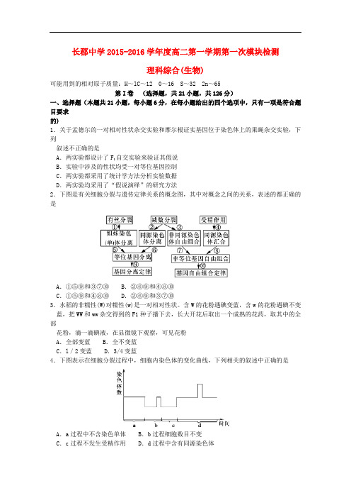 湖南省长沙市长郡中学高二理综上学期第一次模考试题