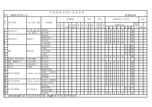 XXX集团有限公司环境因素识别与评价表