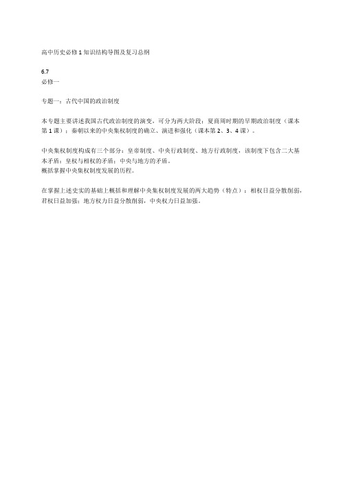 高中历史必修1知识结构导图及复习总纲