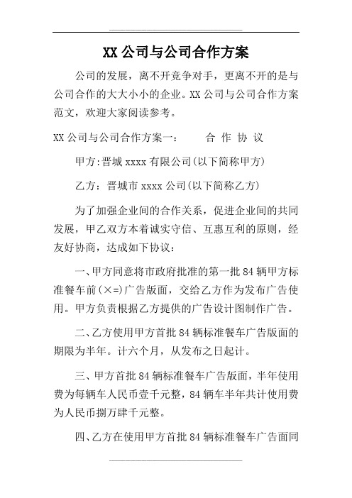 XX公司与公司合作方案