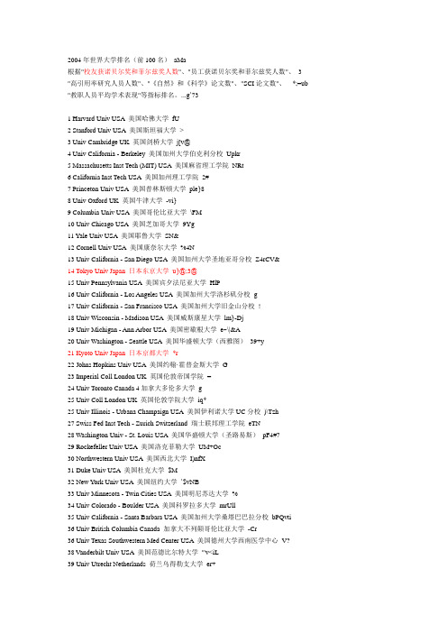 2004年世界大学排名(前100名) aMa