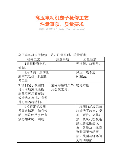 高压电动机定子检修工艺、注意事项、质量要求