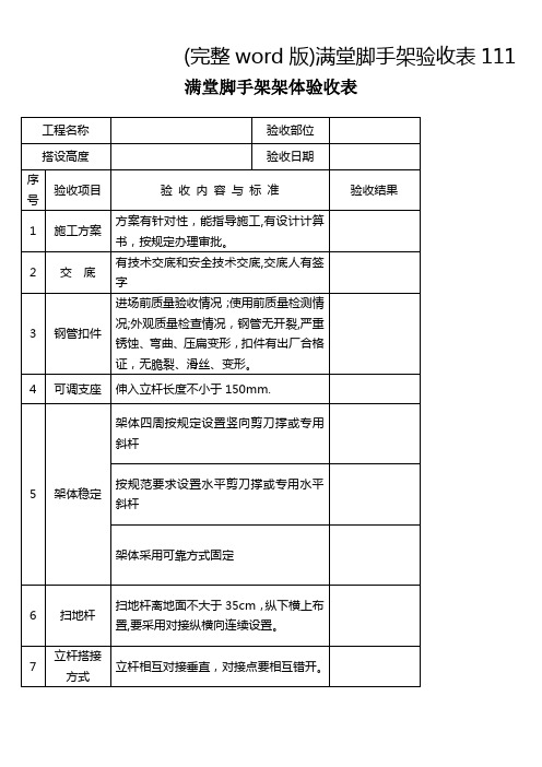 (完整word版)满堂脚手架验收表111