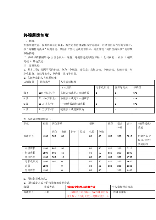 服装店铺终端薪酬方案