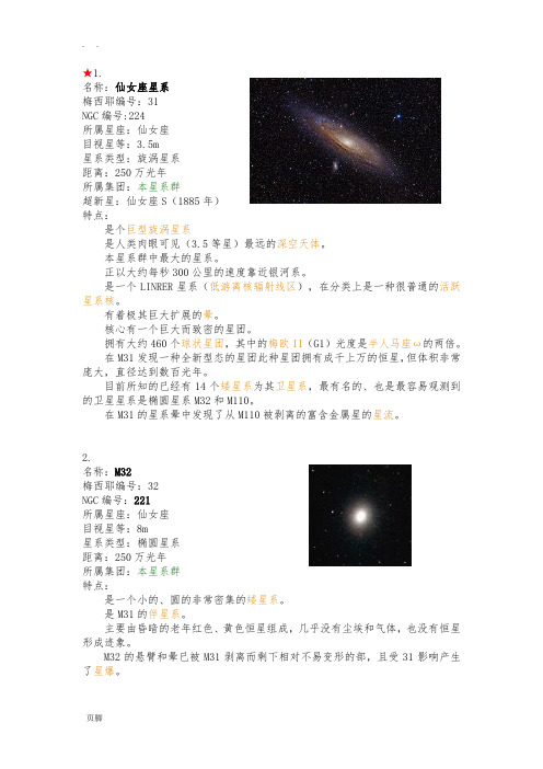 【梅西耶星系概要(40个天体)】