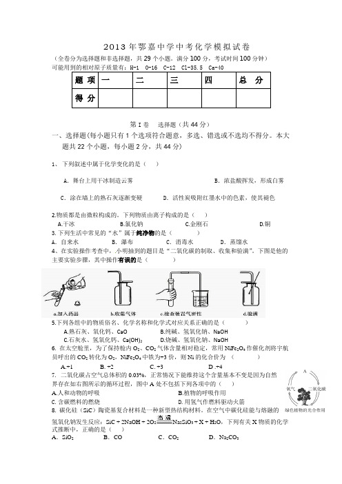 2013年化学中考模拟考试试卷