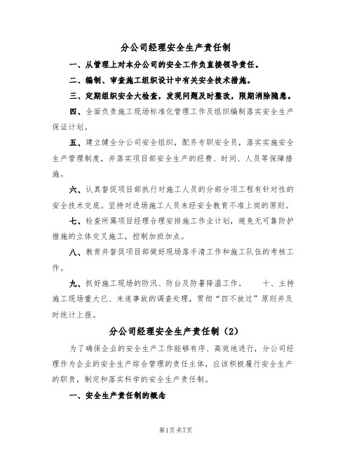 分公司经理安全生产责任制(5篇)