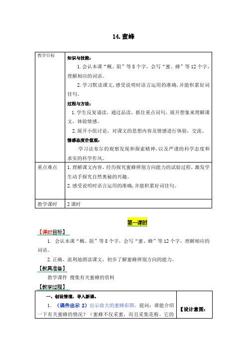 部编版三年级语文下册第14课《蜜蜂》精品教案+习题