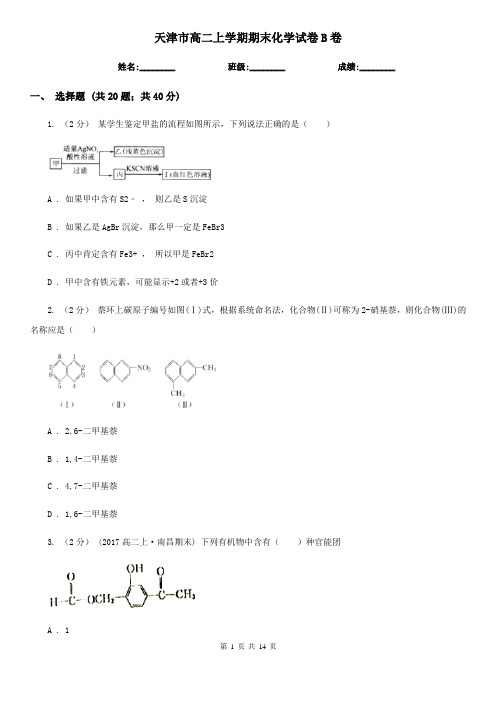 天津市高二上学期期末化学试卷B卷