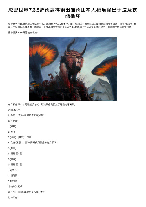 魔兽世界7.3.5野德怎样输出猫德团本大秘境输出手法及技能循环