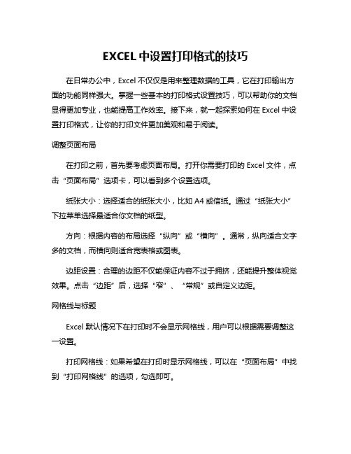 EXCEL中设置打印格式的技巧