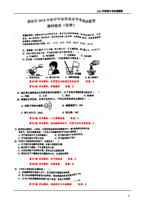 湖南省娄底市2018年中考理综(化学部分)真题试题(pdf,含答案)