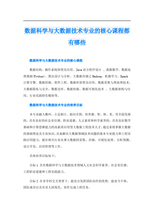 数据科学与大数据技术专业的核心课程都有哪些