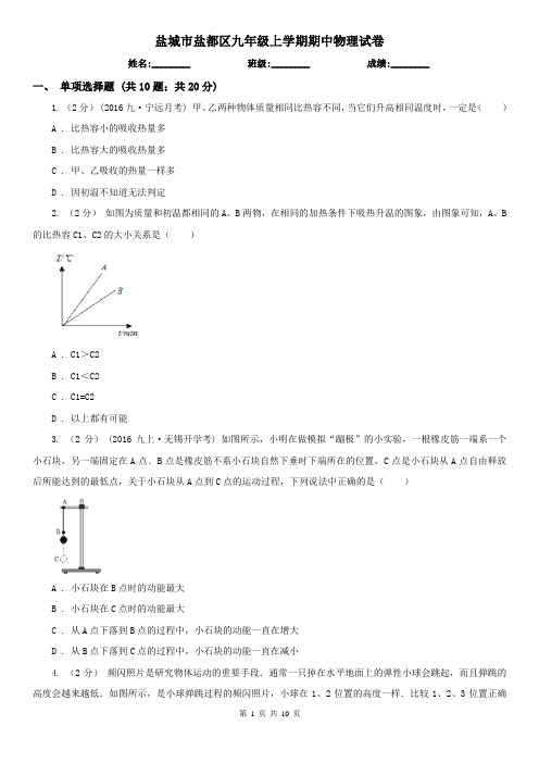 盐城市盐都区九年级上学期期中物理试卷