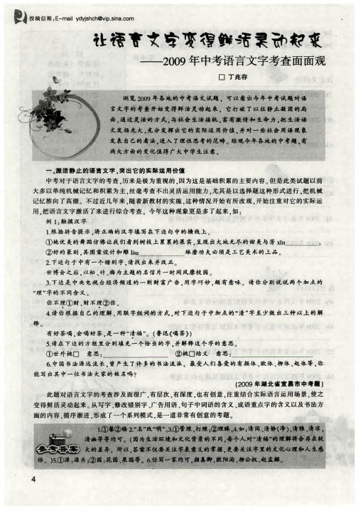 让语言文字变得鲜活灵动起来——2009年中考语言文字考查面面观