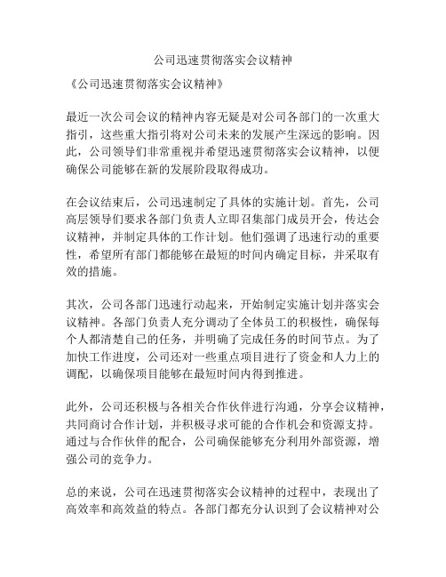 公司迅速贯彻落实会议精神