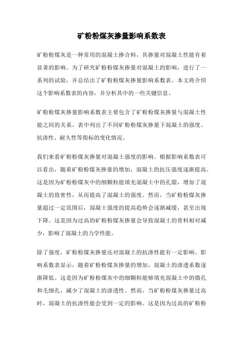 矿粉粉煤灰掺量影响系数表