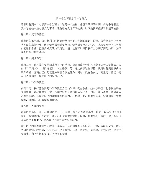 高一学生寒假学习计划范文