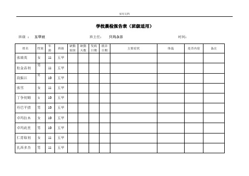 学校晨检记录簿表(班级汇总情况)