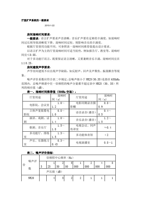 厅堂扩声系统的一般要求