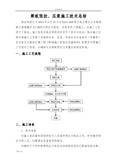 梁板张拉、压浆施工技术总结材料