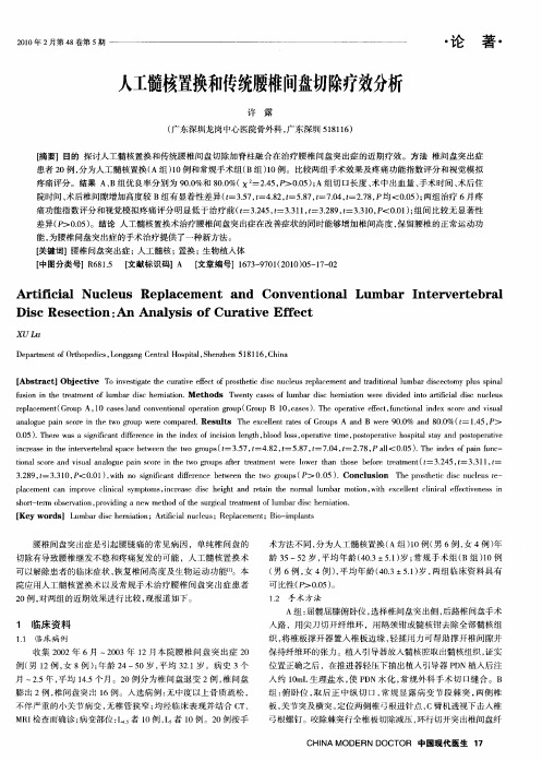 人工髓核置换和传统腰椎间盘切除疗效分析