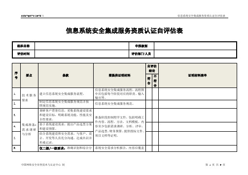 信息安全服务资质自评价表-中国信息安全认证中心