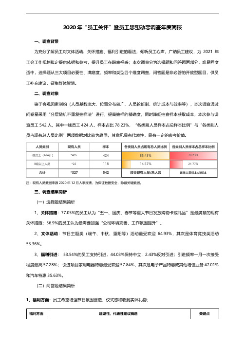 2020年员工关怀暨员工思想动态调查年度简报