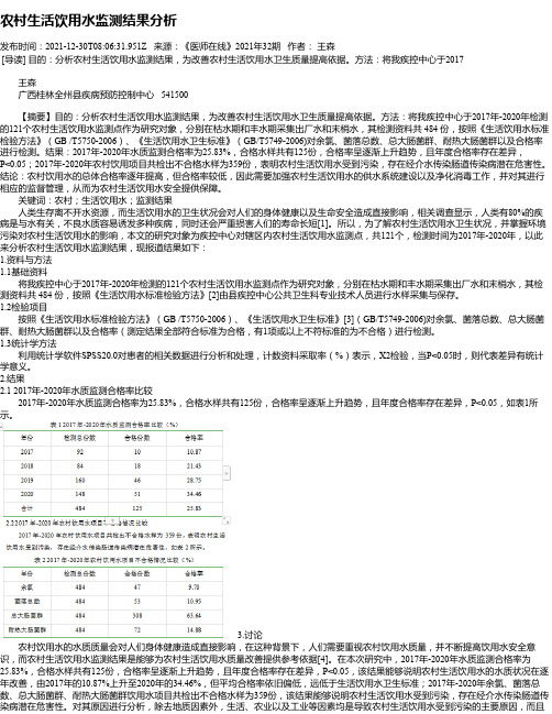 农村生活饮用水监测结果分析