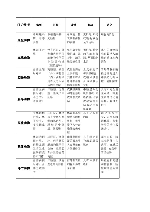 动物各门类总结