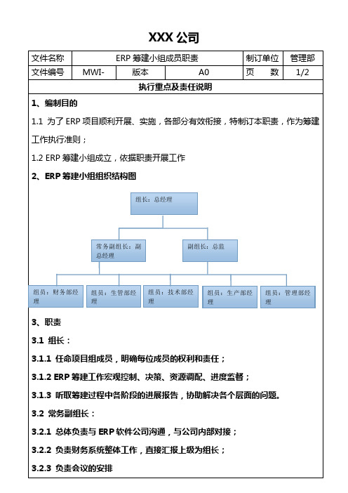 XXX公司ERP筹建小组成员职责
