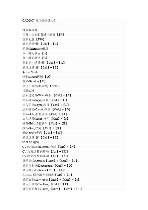 CAD2007常用快捷键大全
