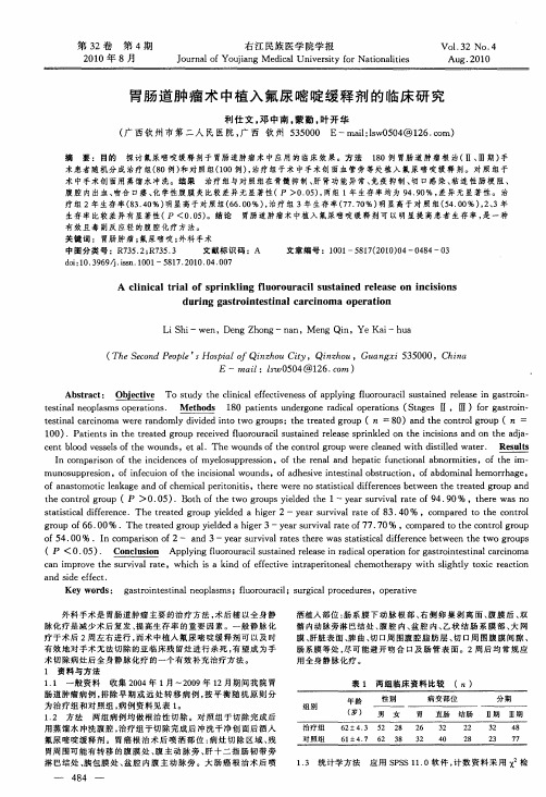 胃肠道肿瘤术中植入氟尿嘧啶缓释剂的临床研究