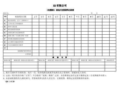 月度设备保养记录表