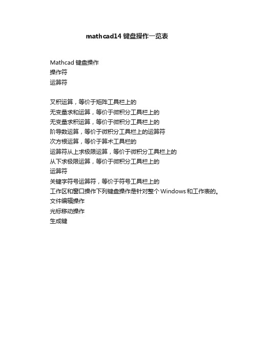 mathcad14键盘操作一览表