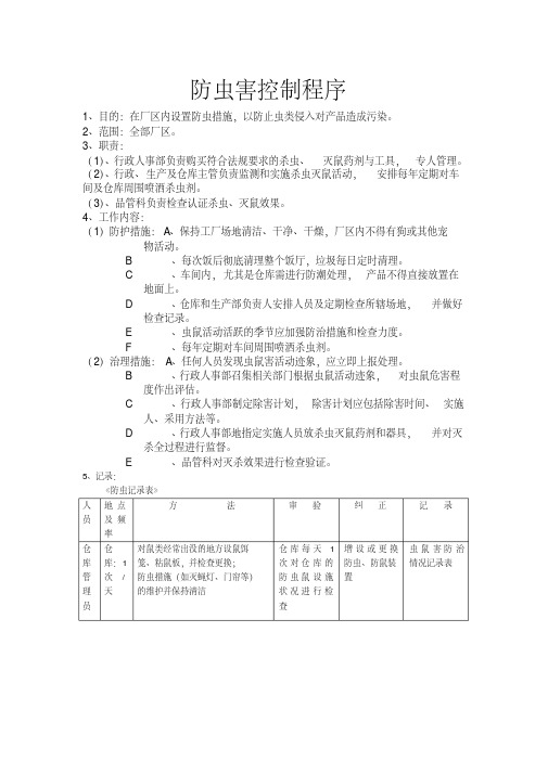 防虫害控制记录