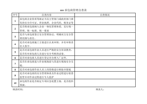 XXX承包商管理自查表