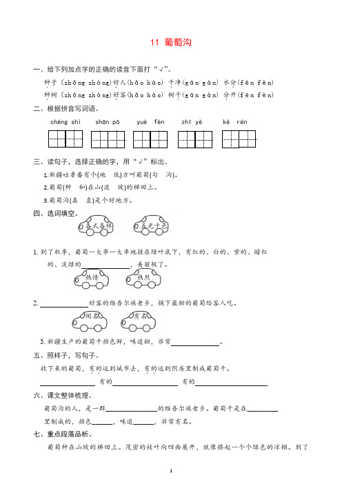 【推荐】统编版语文二年级上册11 葡萄沟 课时练习(含答案).doc