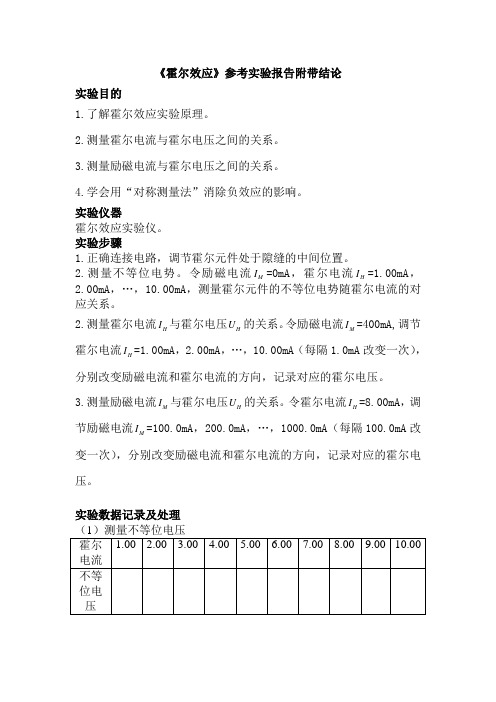 霍尔效应实验报告(附带实验结论)