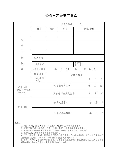 公务出差经费审批单1