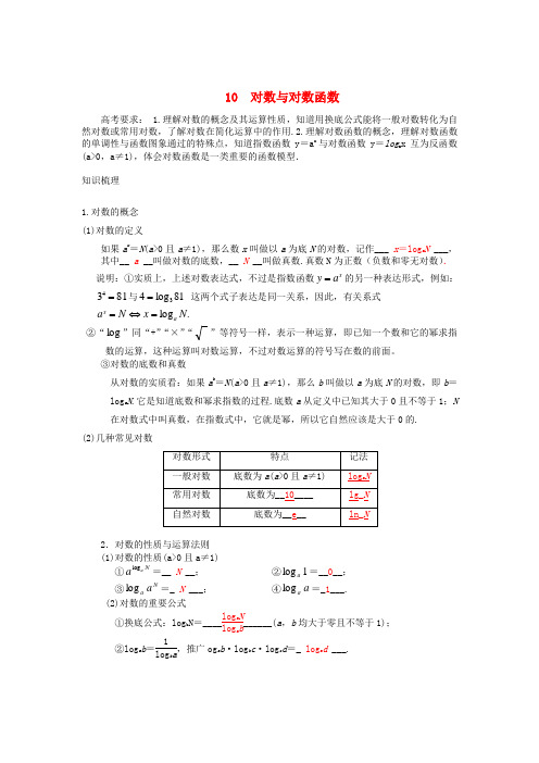 高三数学一轮复习讲义 对数与对数函数教案 新人教A版