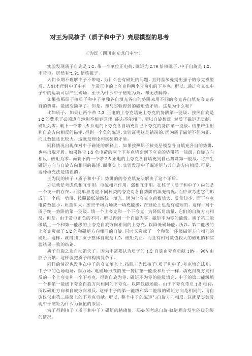 对王为民核子(质子和中子)壳层模型的思考