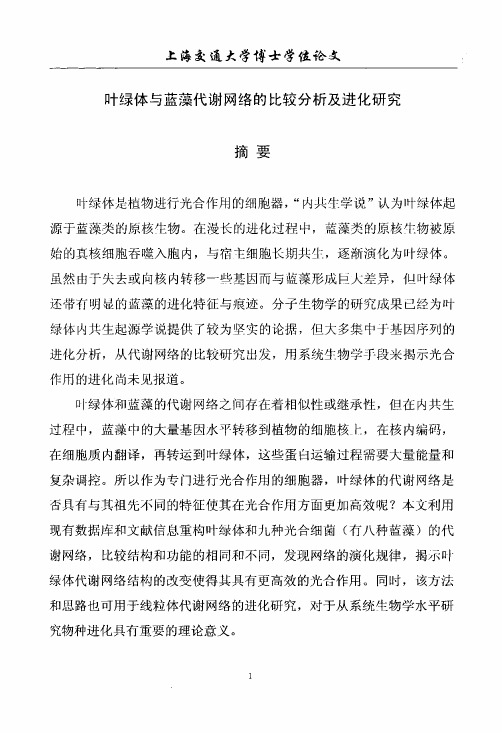 叶绿体与蓝藻代谢网络的比较分析及进化研究