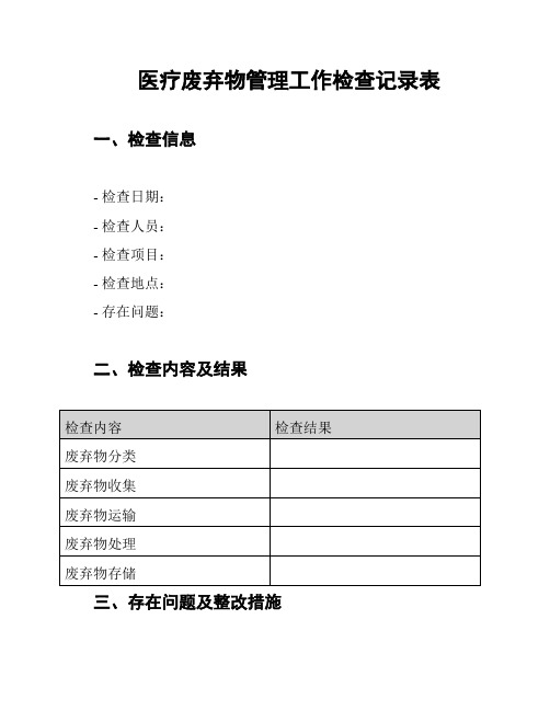 医疗废弃物管理工作检查记录表